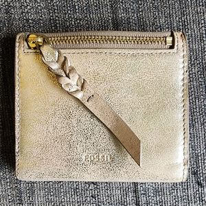 Gold Fossil bi-fold women's wallet